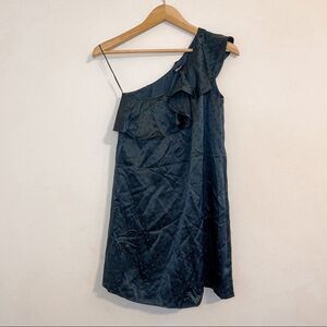 Madewell Silk Dance Floor Forest Green One Shoulder Mini Dress Size 00